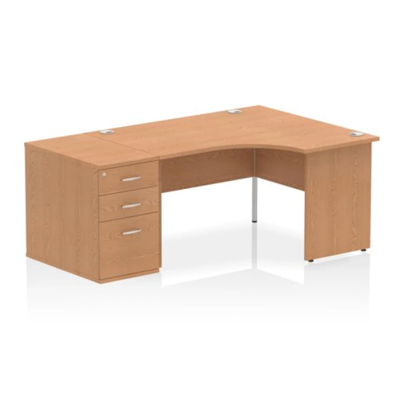 Image of Impulse Impulse 1400mm Right Crescent Office Desk Oak Top Panel End Leg Workstation 800 Deep Desk High Pedestal IWSRP148OAK