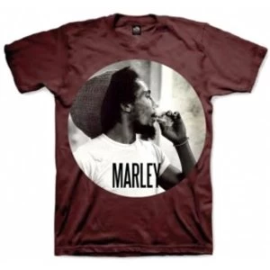 image of Bob Marley Smokin Circle Mens T Shirt: Burgundy Large