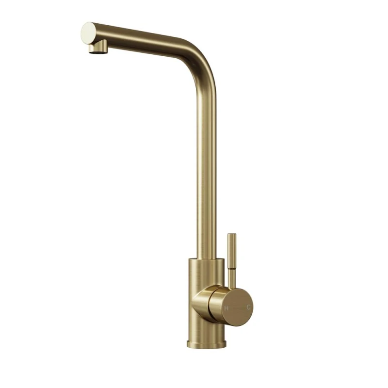 Image of Balterley L-Neck Kitchen Sink Mixer Tap - Top Fix Installation, Brushed Brass in Metallics Metallics Unisex