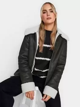 Image of Long Tall Sally Blk/Cream Zip Through Borg Jacket, Black, Size 10, Women