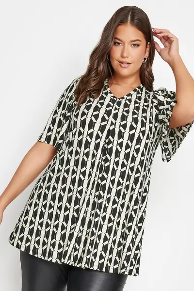 Image of Yours Printed Pleat Front Top White