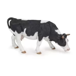 image of PAPO Farmyard Friends Black & White Grazing Cow Toy Figure, Three Years or Above, Black/White (51150)