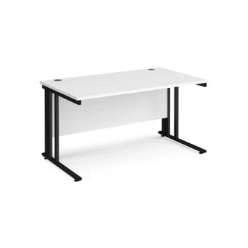 image of Office Desk 1400mm Rectangular Desk With Cable Managed Leg White Tops With Black Frames 800mm Depth Maestro 25