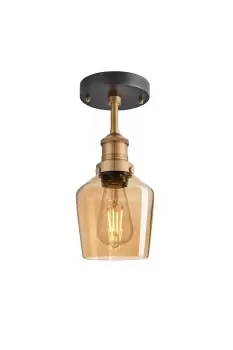 Image of Brooklyn Tinted Glass Schoolhouse Flush Mount, 5.5 Inch, Amber, Brass Holder