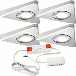 image of 4x BRUSHED NICKEL Triangle Surface Under Cabinet Kitchen Light & Driver Kit - Warm White LED