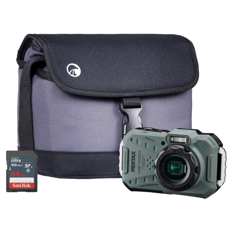 Image of Pentax WG-1000 16MP 4x Zoom Tough Compact Camera - Olive - Camera + Sa