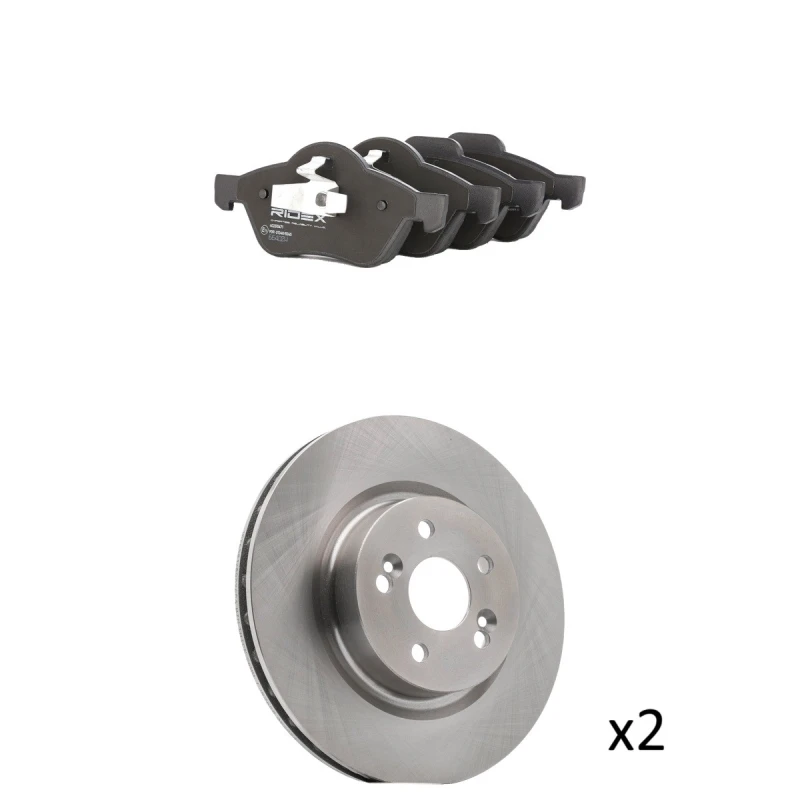 Image of RIDEX 3405B3037 Brake disc and pads set Front Axle, Brake Disc Type: Vented, excl. wear warning contact Brake Set,disc brakes (3405)