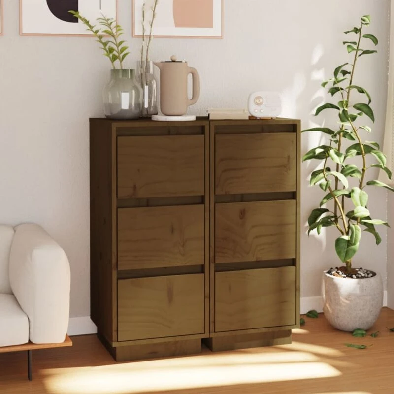 Image of VIDAXL Sideboards 2 pcs Honey Brown 32x34x75cm Solid Wood Pine Vidaxl 8720286841983