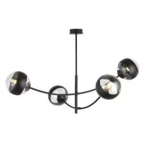 Image of Emibig Hunter Black Globe Multi Arm Semi Flush Ceiling light with Clear,Black Glass Shades, 4x E14