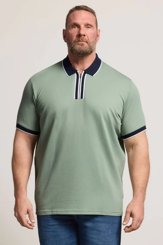 Image of BadRhino BadRhino Men Texture Jacquard Zip Polo Shirt in Light Green Size: X-Large Light Green X-Large Male 5063589979636
