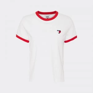 Image of Tommy Jeans Womens TJW Ringer Heart T-Shirt - Classic White - L