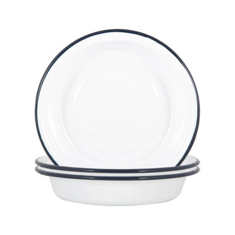 Image of Argon Tableware White Enamel Deep Bowls 22.5cm Navy Pack of 6 Navy