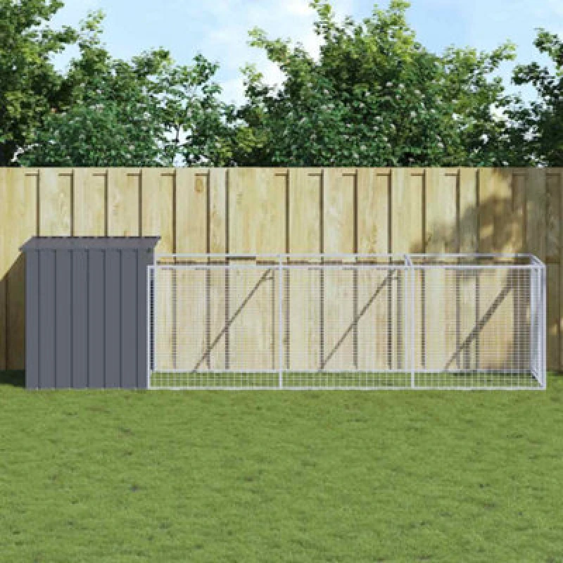 Image of VIDAXL Dog House with Run Anthracite 110x405x110cm Galvanised Steel Vidaxl 3189079