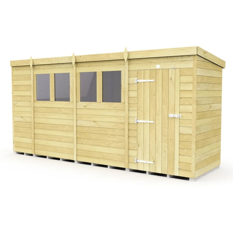 Image of Buttercup Farm 15 x 4 Feet Pent Security Shed - Double Door - L118 x W454 x H201cm in Brown Brown Unisex