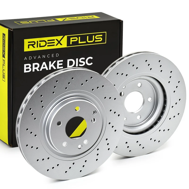 Image of RIDEX PLUS 82B0449P Brake disc Front Axle, perforated/vented, Grey Cast Iron, Coated, High-carbon, without bolts/screws Grey Cast Iron Brake Disc (82)