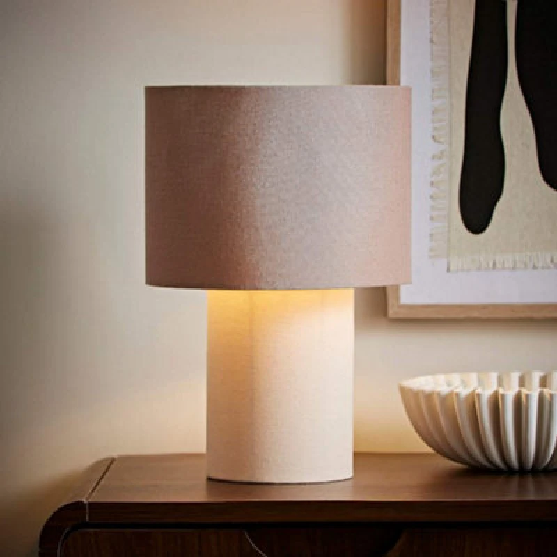 Image of ValueLights ValueLights Bobby Colour Clash Duo Fabric Table Lamp in Natural Natural One Size Unisex 5016529273103