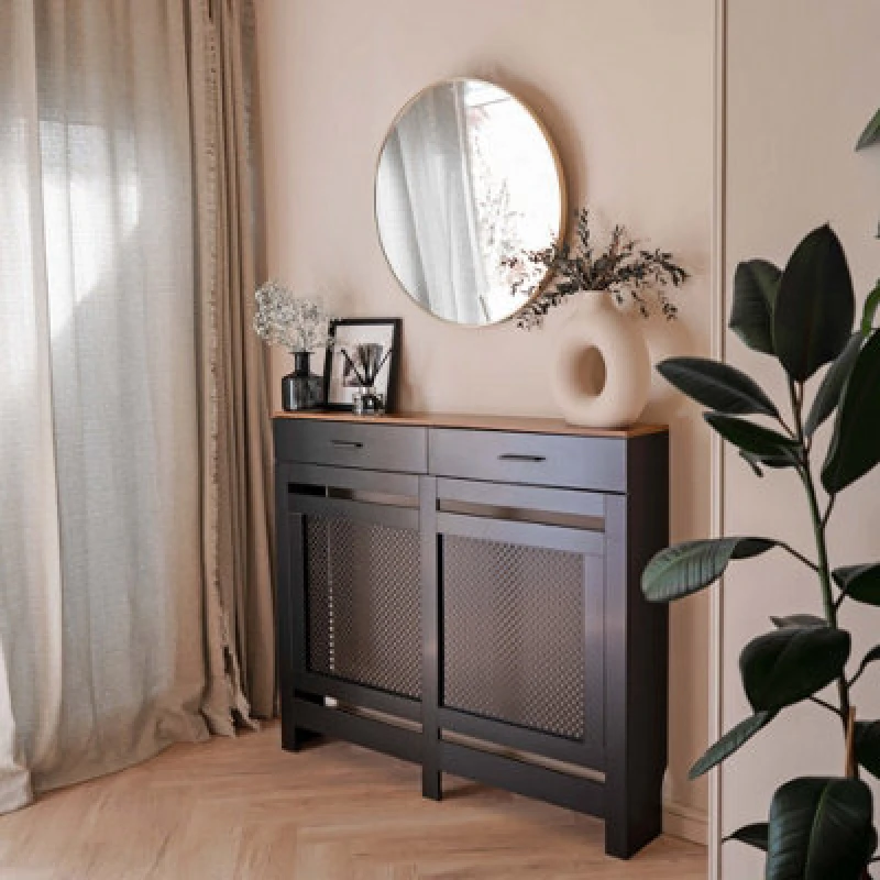 Image of Jack Stonehouse Black Diamond Mdf Radiator Cover With Drawers - Medium - 112Cm (W) X 81.5Cm (H) X 19Cm (D)