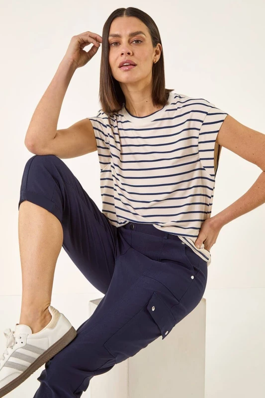 Image of Roman Womens Cropped Cargo Stretch Trouser in Navy Size: 14 Navy Female 14