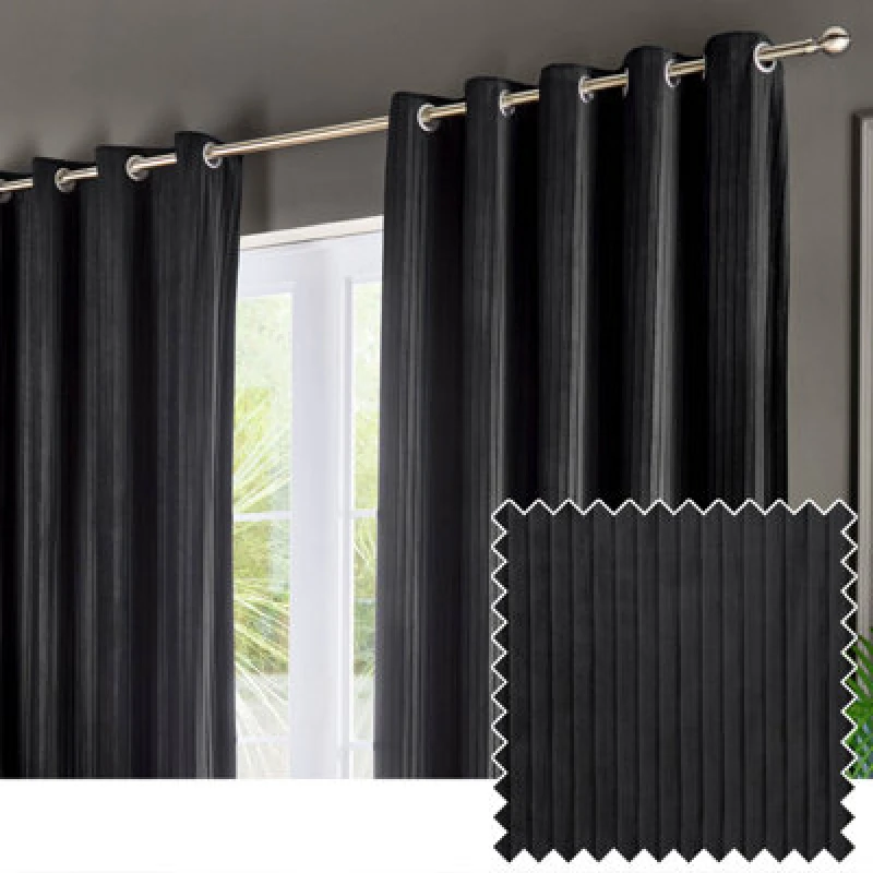 Image of Paoletti Paoletti Corinthian Velvet Room Darkening Eyelet Curtains in Black Size: 229cm width x 229cm drop Black 229cm width x 229cm drop Unisex 502