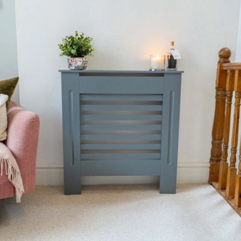 Image of Jack Stonehouse Horizontal Slat Grey Mdf Wooden Radiator Cover - Small - 78Cm (W) X 81.5Cm (H) X 19Cm (D)