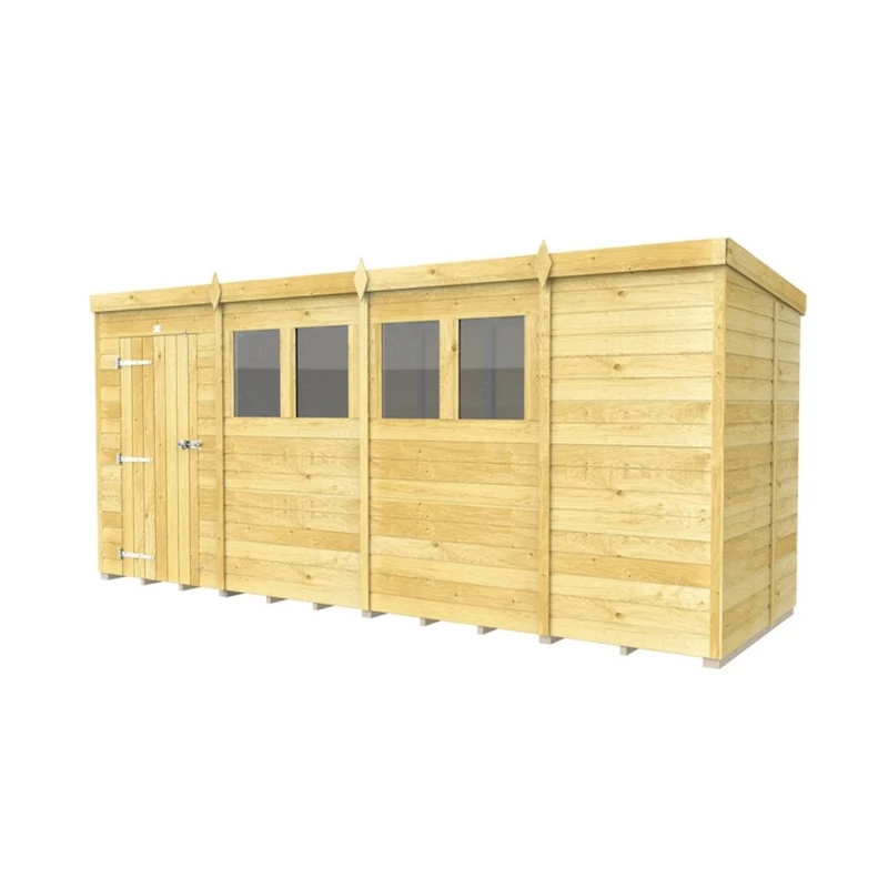 Image of Buttercup Farm 15 x 4 Feet Pent Shed - Single Door W/ Windows - L118 x W454 x H201cm in Brown Brown Unisex