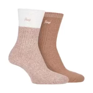 image of Jeep 2 Pack Super Soft Boot Socks Ladies - Brown