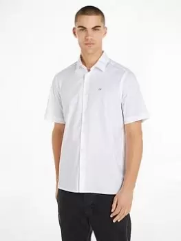 Image of Calvin Klein Stretch Poplin Short Sleeve Regular Shirt, White, Size 2XL, Men