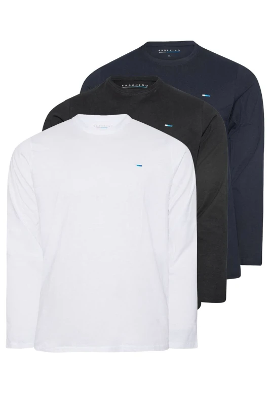 Image of BadRhino BadRhino Men 3 Pack Long Sleeve T-Shirts in Black Size: X-Large Black 1XL Male 5059738284874