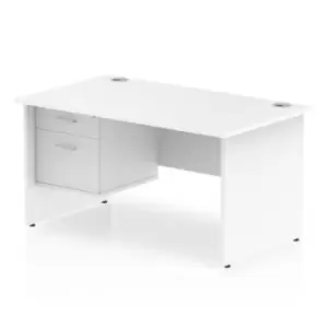 Image of Impulse 1400 Rectangle Panel End Leg Desk White 1 x 2 Drawer Fixed Ped