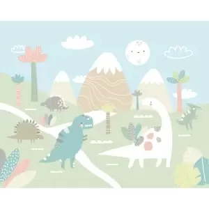 Image of Dinosaur Land Pastel Wall Mural - 3.5m x 2.8m