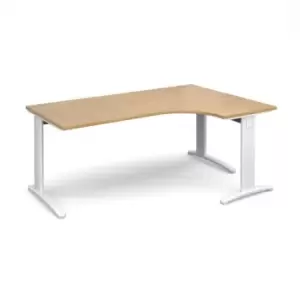 Image of Office Desk Right Hand Corner Desk 1800mm Oak Top With White Frame 1200mm Depth TR10 TDER18WO
