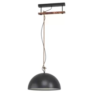 Image of Hanging Ceiling Pendant Light Black & Wood Rope Industrial 1 x 40W E27 Bulb