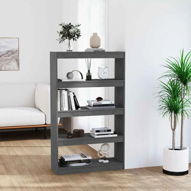 Image of VIDAXL Book Cabinet/Room Divider Grey 80x30x135.5cm Solid Wood Pine Vidaxl 8720286608951