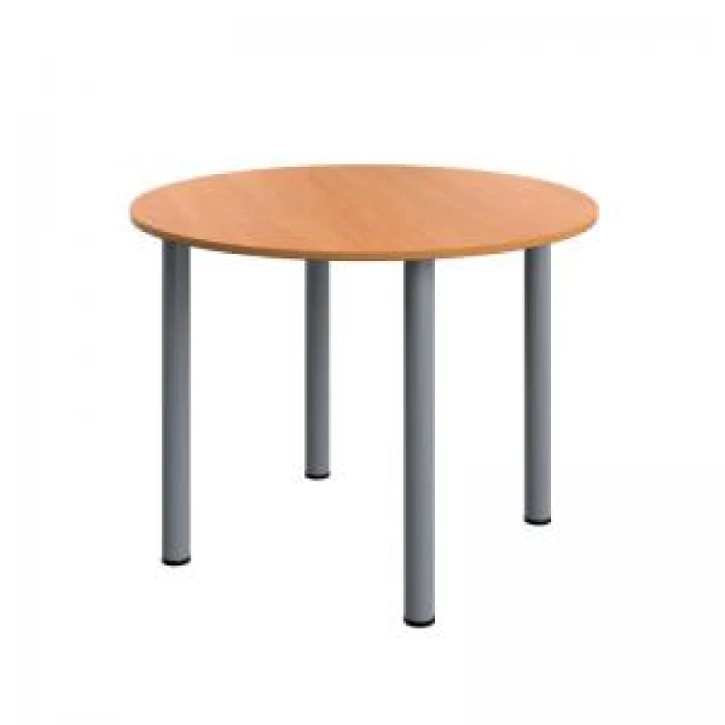 Image of Serrion Pole Leg Round Meeting Table 1000x1000x730mm Beech/Silver KF800233