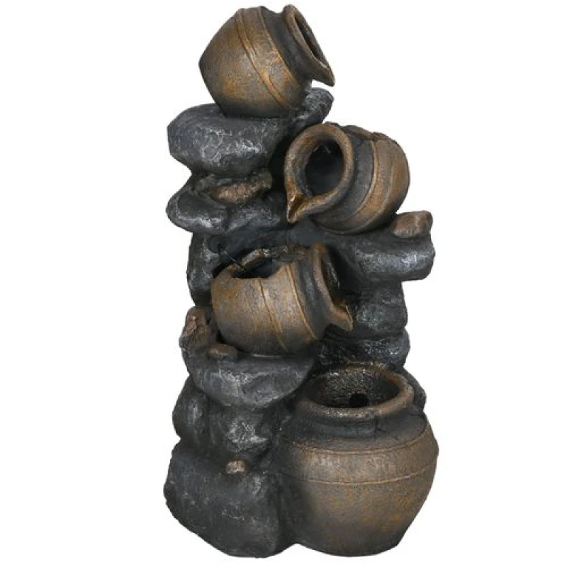 Image of OUTSUNNY Solar Water Feature with LED Lights & Pump 4 Tier Water Fountain in Grey Grey Unisex