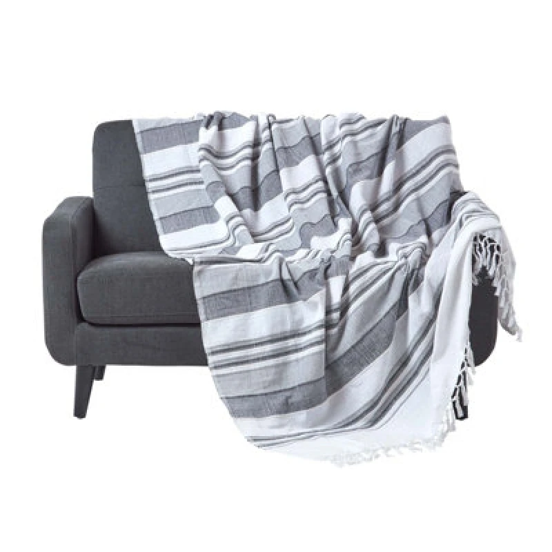 Image of Homescapes Cotton Morocco Striped Monochrome Throw, 150 X 200 Cm