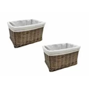 Image of SET OF 2 Big Huge Deep Living Room Fireplace Log Basket Full Wicker Storage Box [Oak Set of 2 Medium 39x27x23cm ]
