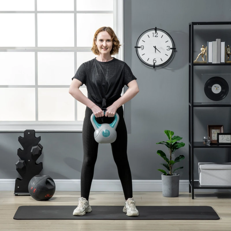 Image of SPORTNOW 10KG Kettle Bell with Handle for Home Gym, Light Blue & Grey Light Blue Unisex