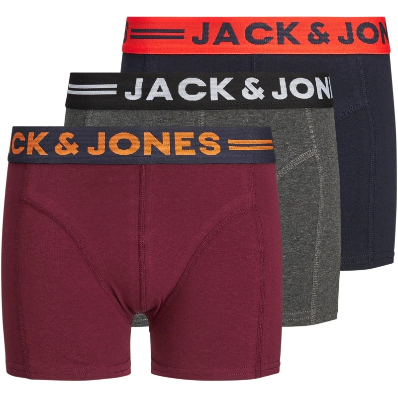 Image of Jack and Jones 3 Pack Lichfield Trunks Junior Boys Trunks 7-8 (S) Red 42410799175