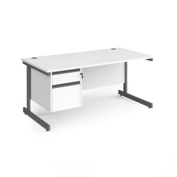 image of Office Desk Rectangular Desk 1600mm With Pedestal White Top With Graphite Frame 800mm Depth Contract 25 CC16S2-G-WH