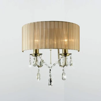 Image of Olivia wall light with switch with bronze shade 2 bulbs antique brass / crystal