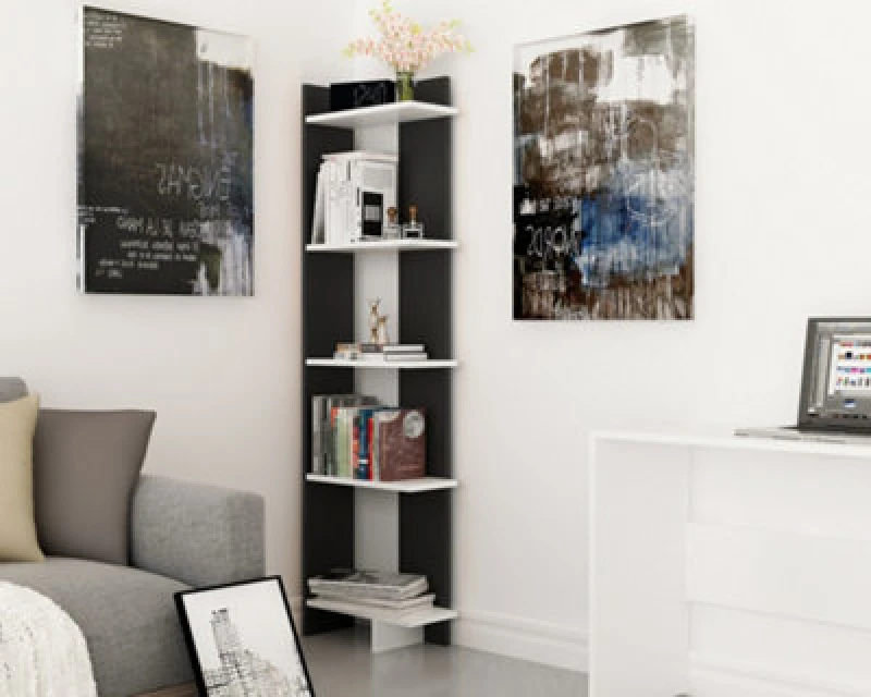 Image of Decorotika Alice Corner Bookcase Bookshelf Shelving Unit Jet Black