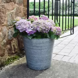 image of Ribbed Galvanised Planter Blue