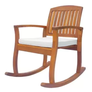 image of Outsunny Garden Acacia Wood Rocking Chair Deck Indoor Outdoor Porch Seat Rocker with Cushion