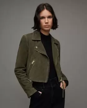 Image of AllSaints Suede Dalby Cropped Biker Jacket