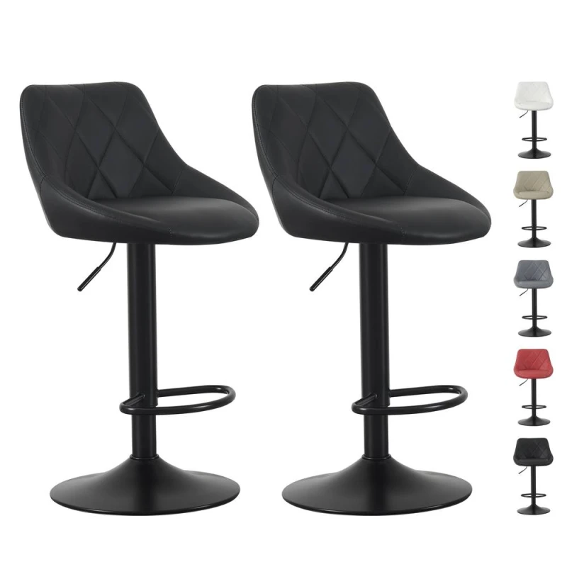 Image of MCC Direct Set of 2 Height Adjustable Kitchen Bar Stool Breakfast Chairs with Footrest - Stanley in Black Unisex