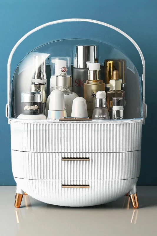 Image of Neo Three Layer Cosmetic Makeup Storage Organiser Skincare Display Box Case With Portable Handle White