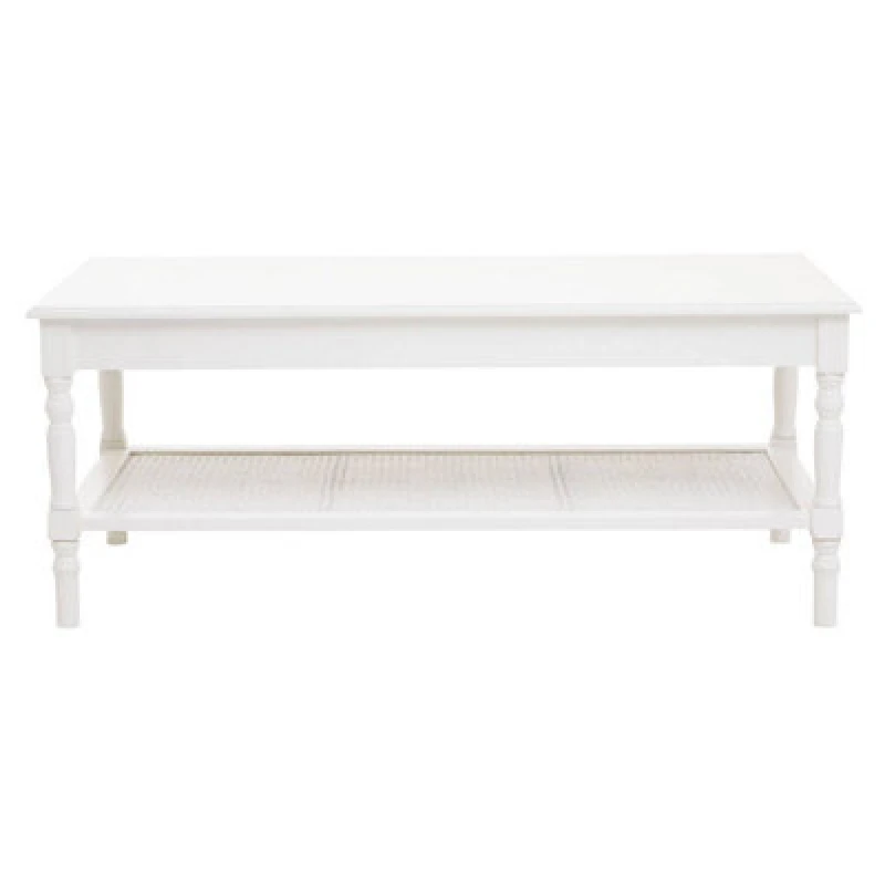 Image of Orsina Traditional Ivory Coffee Table, Wood Table For Coffee And Outdoor With Bottom Shelf, Pine Wood Tea Table