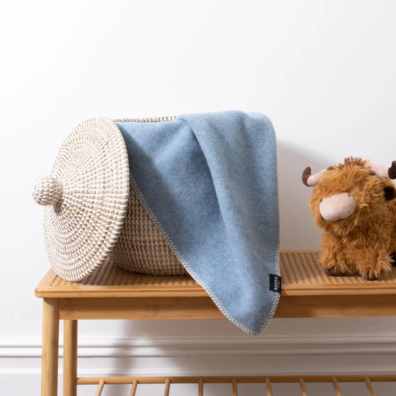 Image of Native Natural Soft Blue Pure Wool Baby Blanket Size: Small Blue Unisex Small