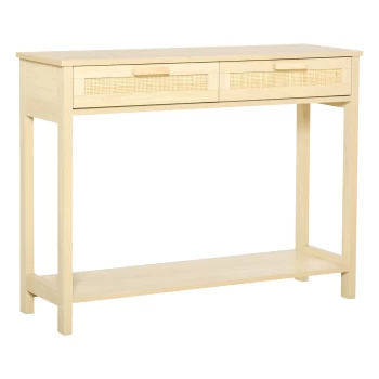 Image of HOMCOM Console Sofa Table Hallway Side Desk with Storage Shelf Drawer for Entryway Living Room Bedroom Natural AOSOM UK